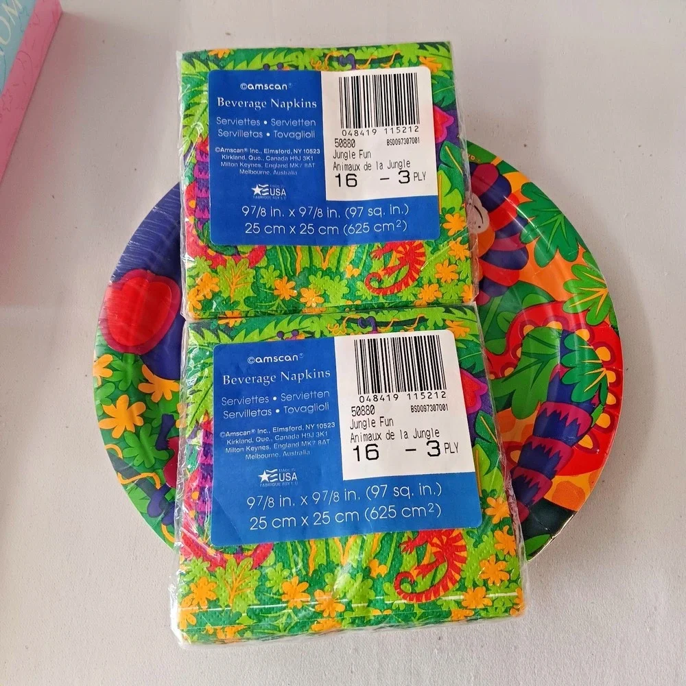 Amscan Jungle Fun Party Supplies 9 Inch Plates Napkins Lion Zebra Monkey Giraffe